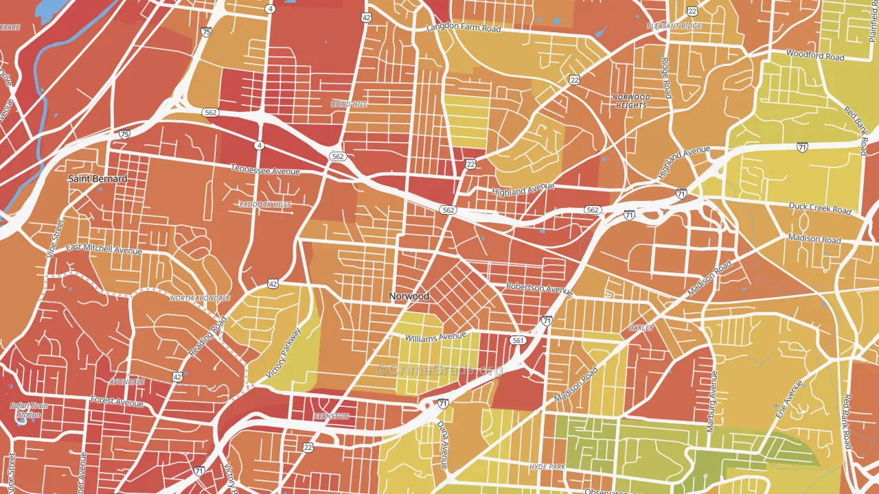 Norwood, OH Map of Vandalism Rates