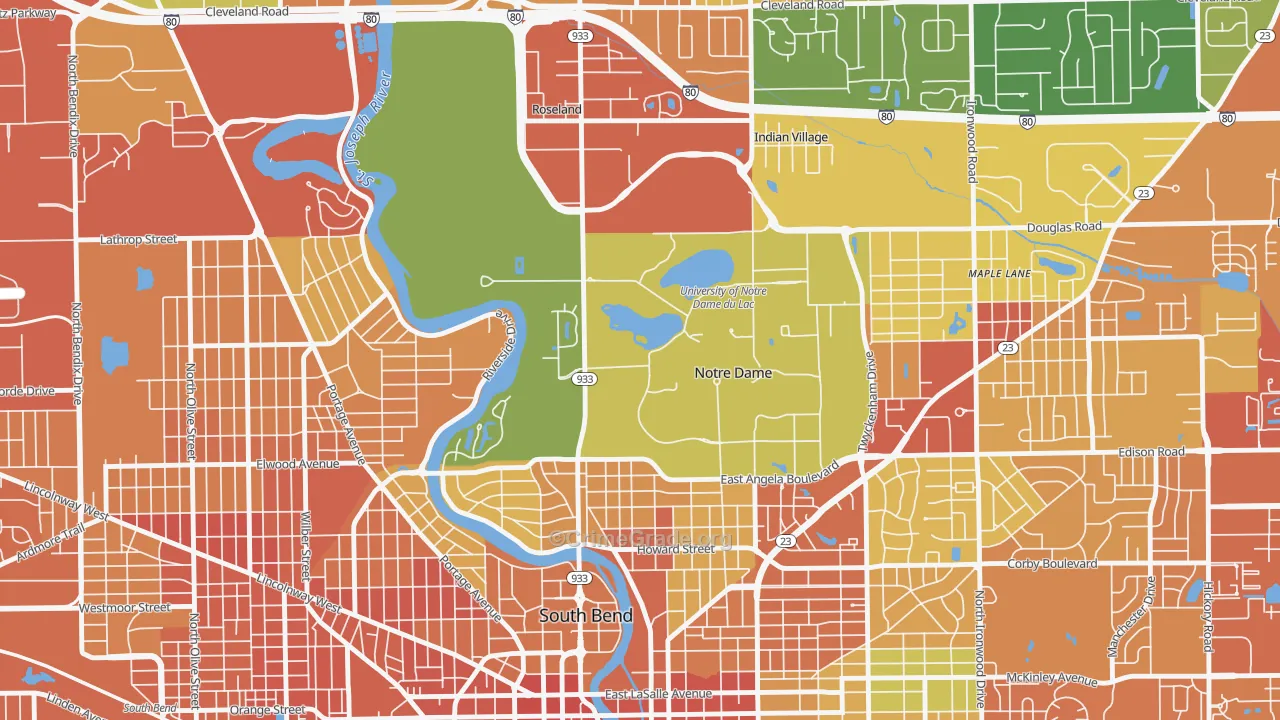 Notre Dame, IN Map of Vandalism Rates