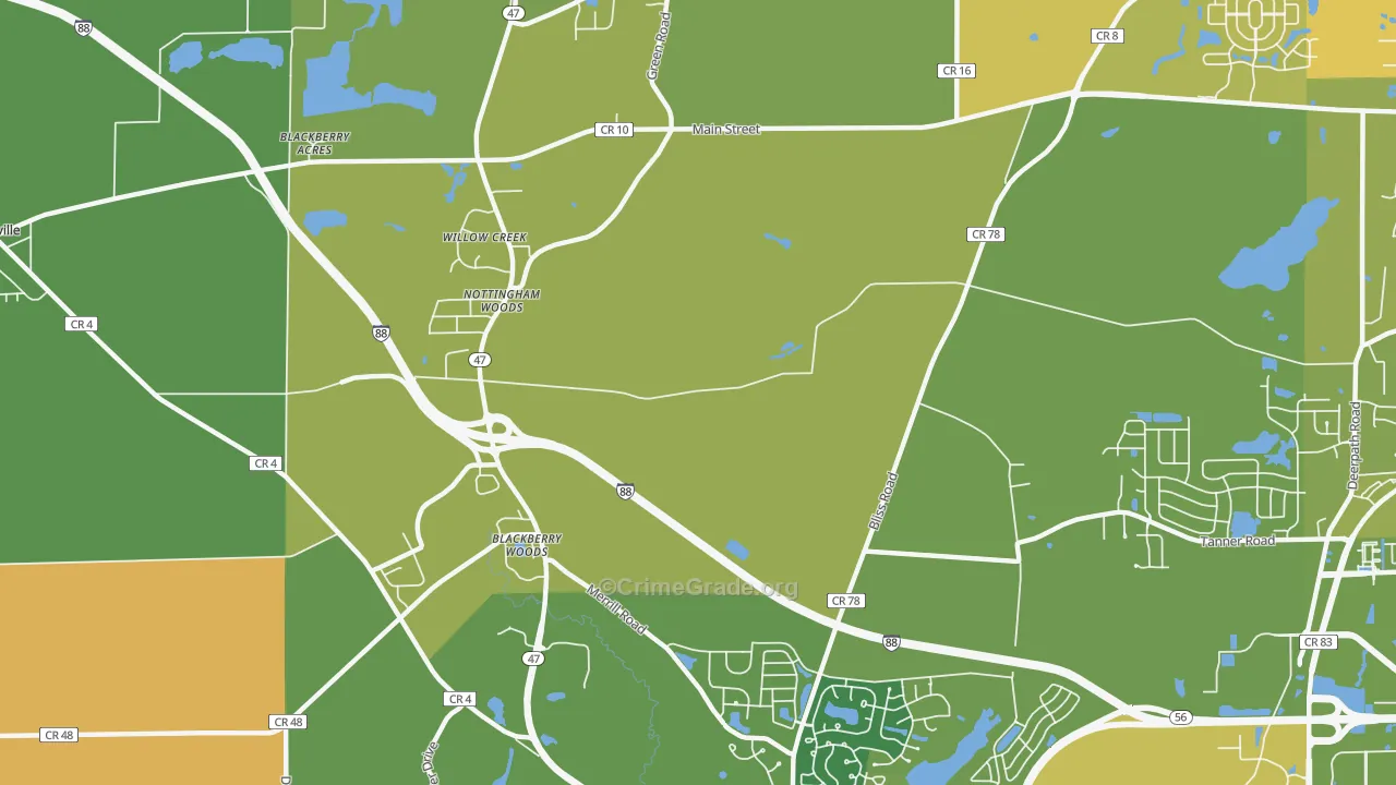 Nottingham Woods, IL Map of Vandalism Rates