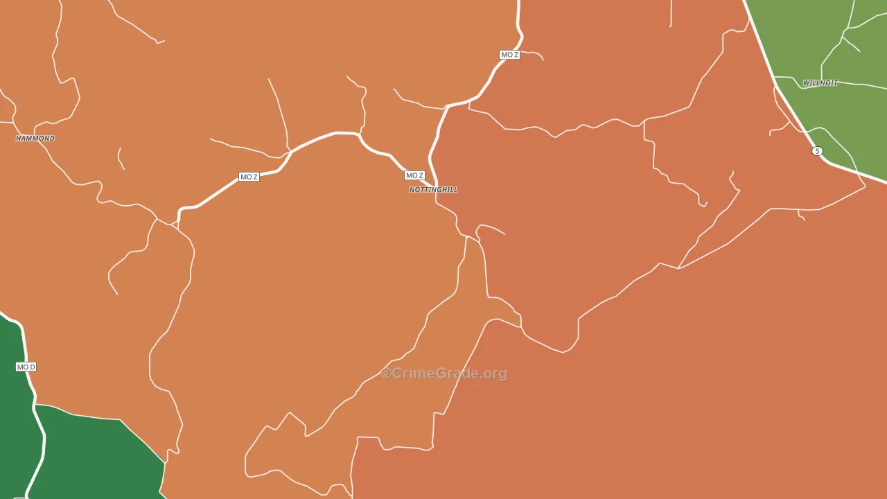 Nottinghill, MO Map of Vandalism Rates
