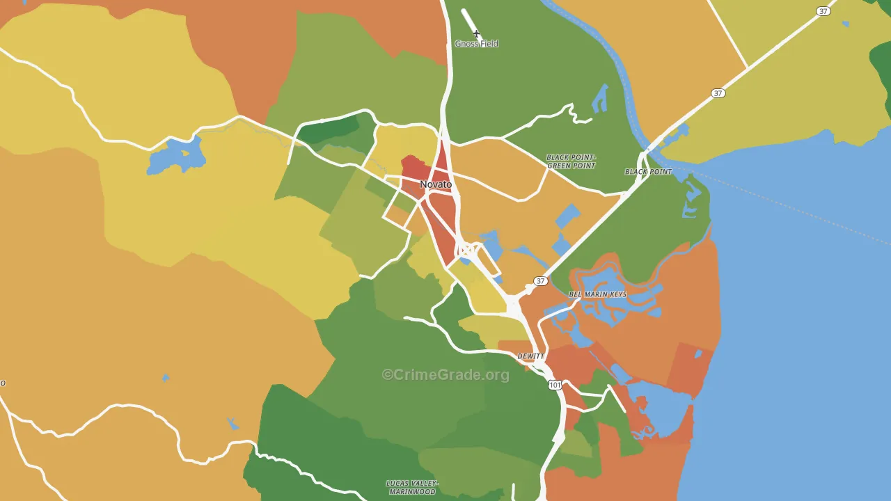Novato, CA Map of Vandalism Rates