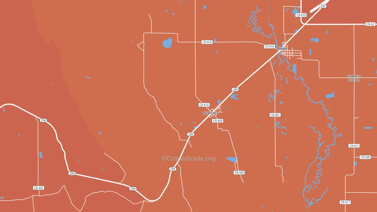 Nubieber, CA Map of Vandalism Rates