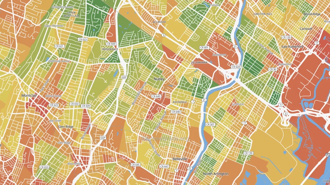 Nutley, NJ Map of Vandalism Rates
