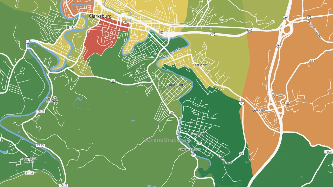 Nutter Fort, WV Map of Vandalism Rates