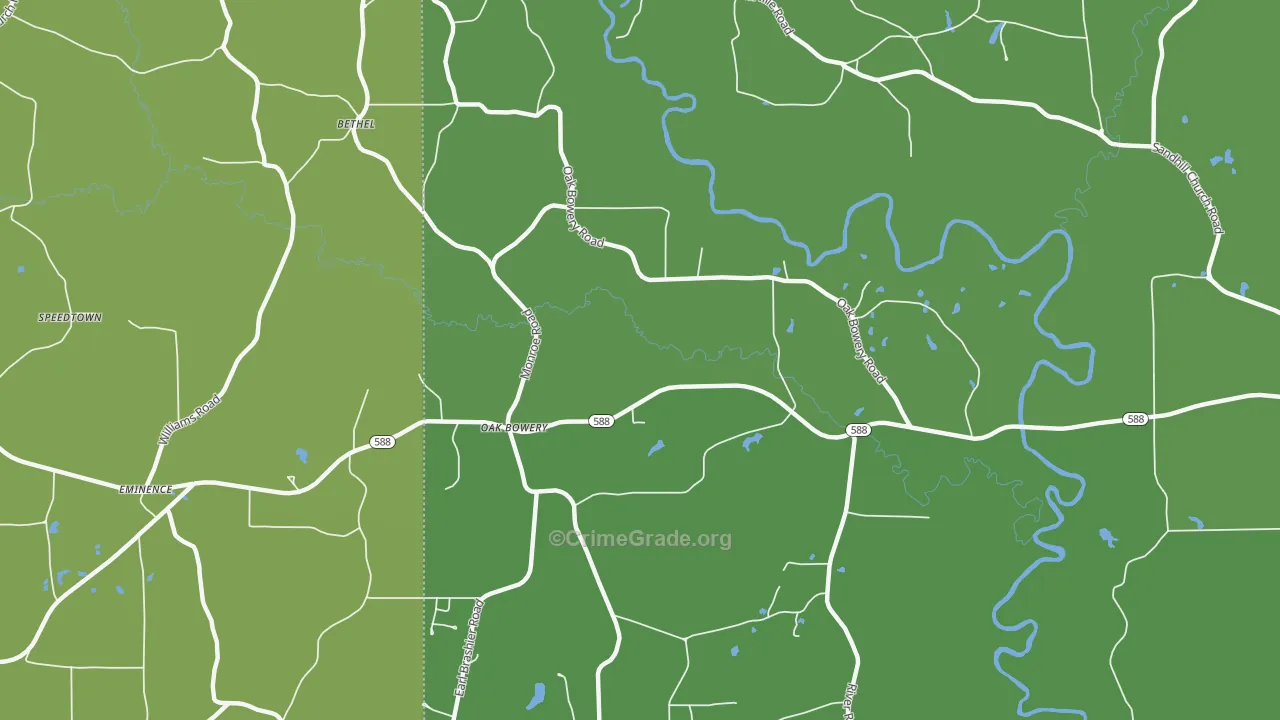Oak Bowery, MS Map of Vandalism Rates