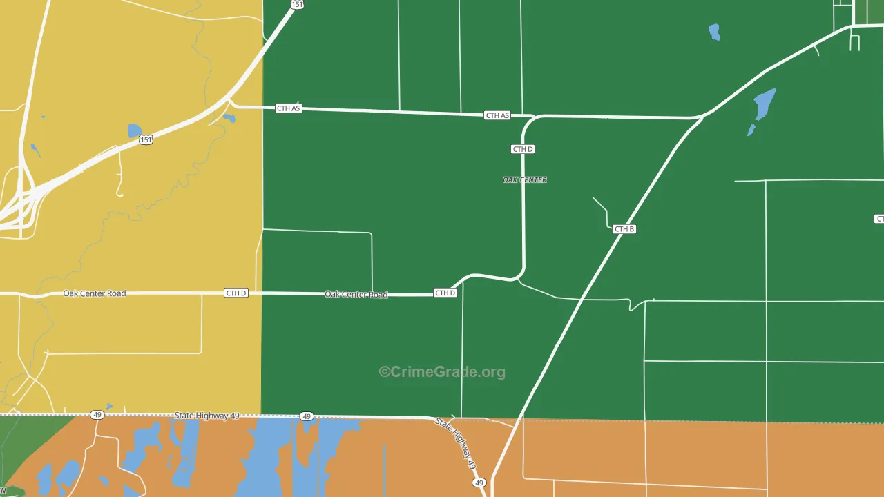 Oak Center, WI Map of Vandalism Rates