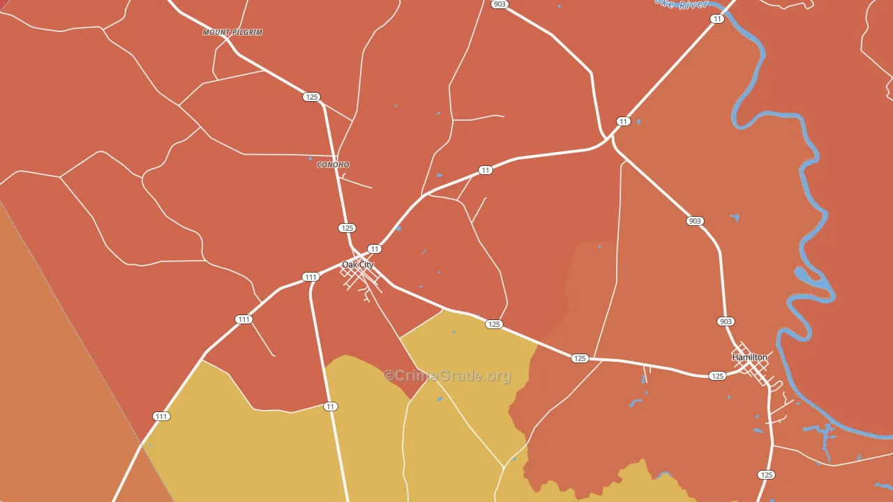 Oak City, NC Map of Vandalism Rates