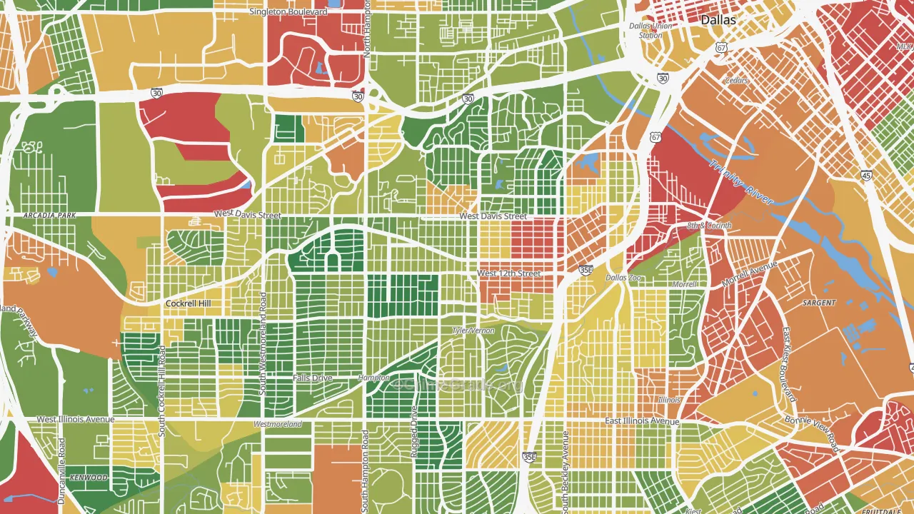 Oak Cliff, Dallas, TX Map of Vandalism Rates