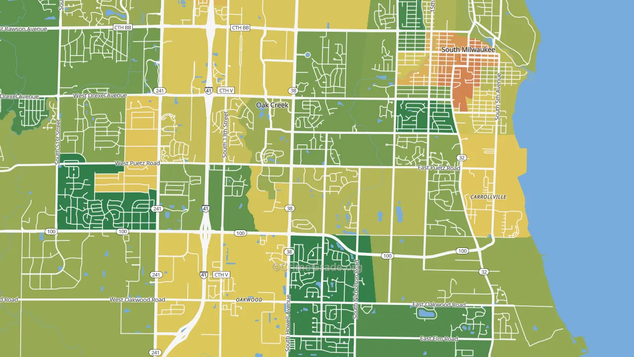Oak Creek, WI Map of Vandalism Rates