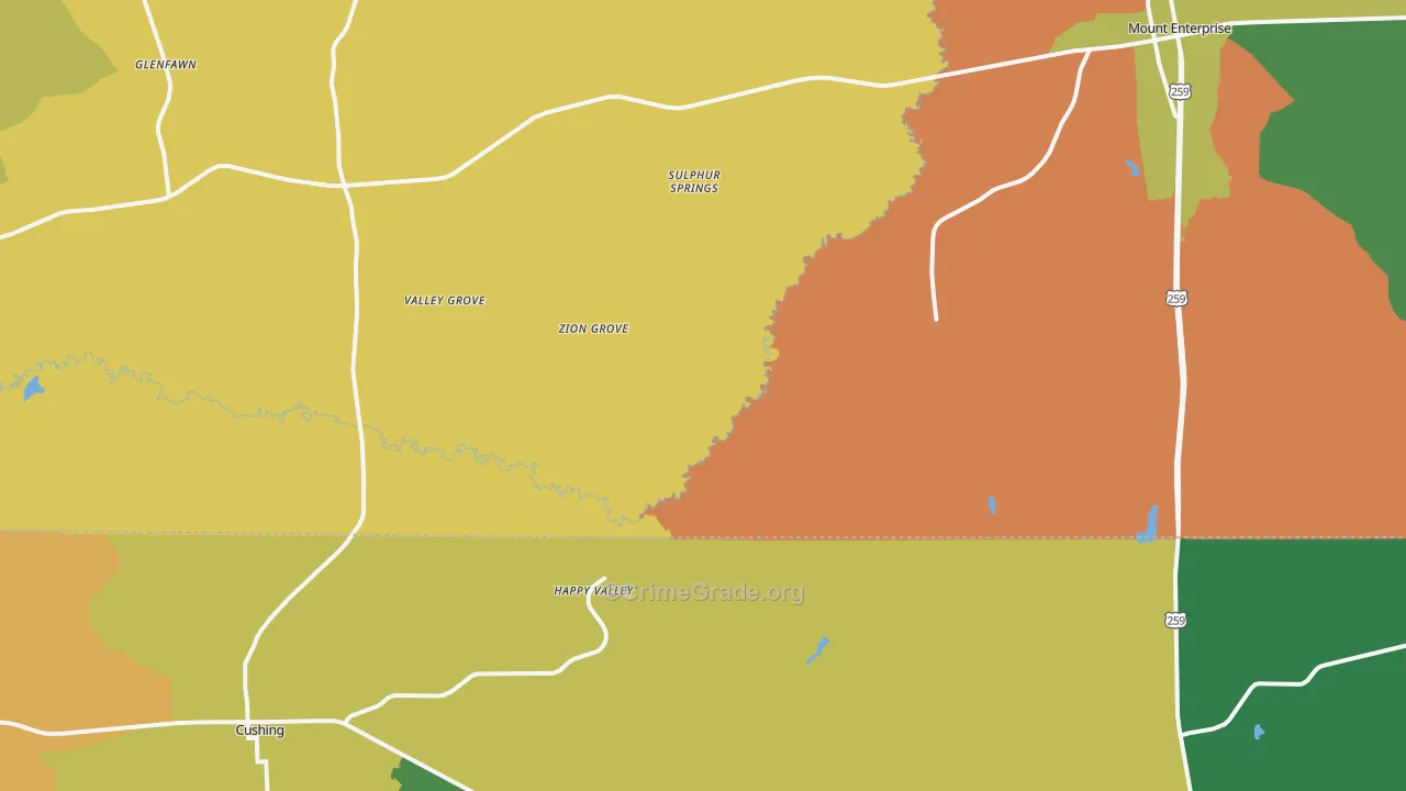 Oak Flat, TX Map of Vandalism Rates