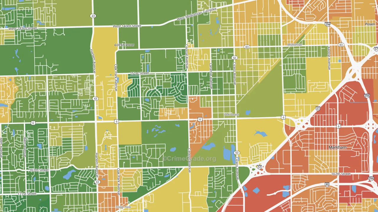 Oak Forest, IL Map of Vandalism Rates