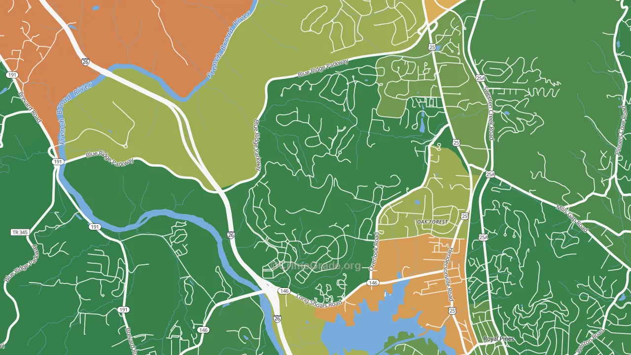 Oak Forest, NC Map of Vandalism Rates