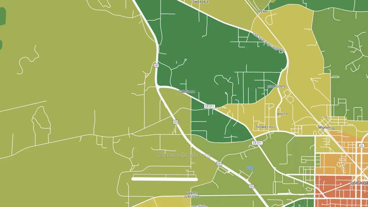 Oak Grove, AL Map of Vandalism Rates