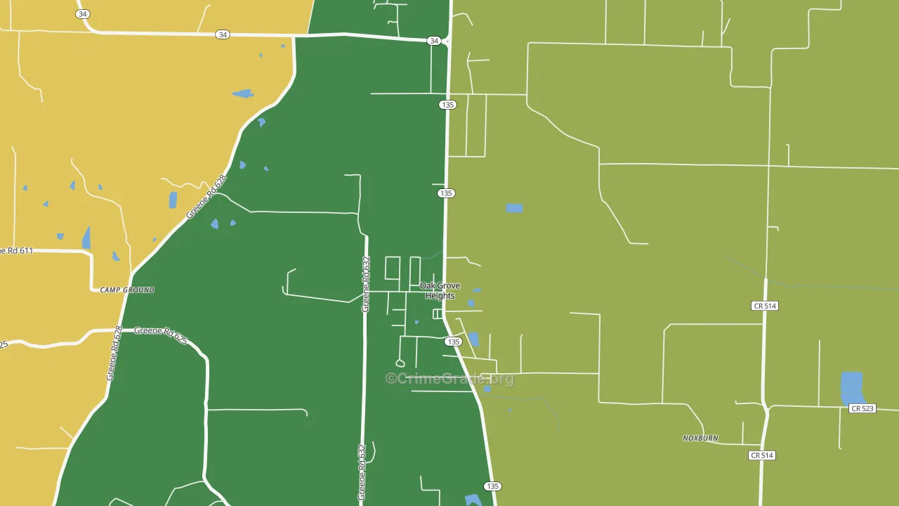 Oak Grove Heights, AR Map of Vandalism Rates