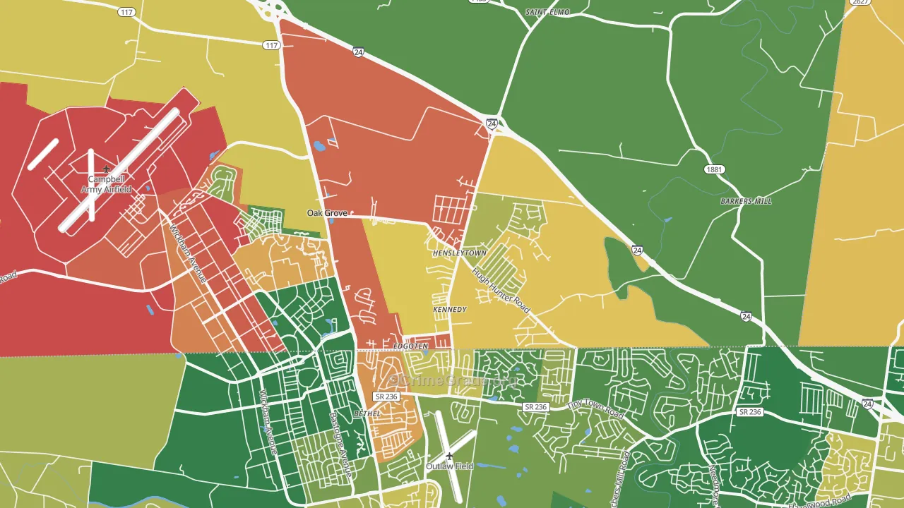 Oak Grove, KY Map of Vandalism Rates