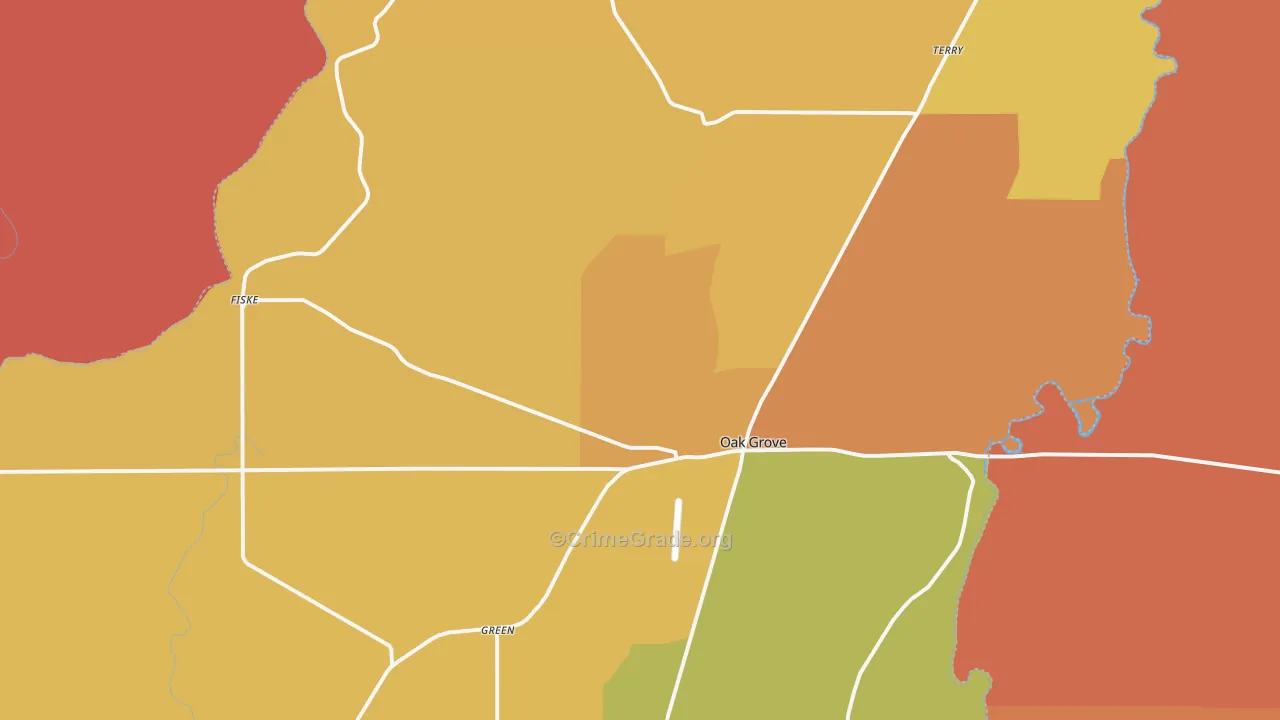 Oak Grove, LA Map of Vandalism Rates