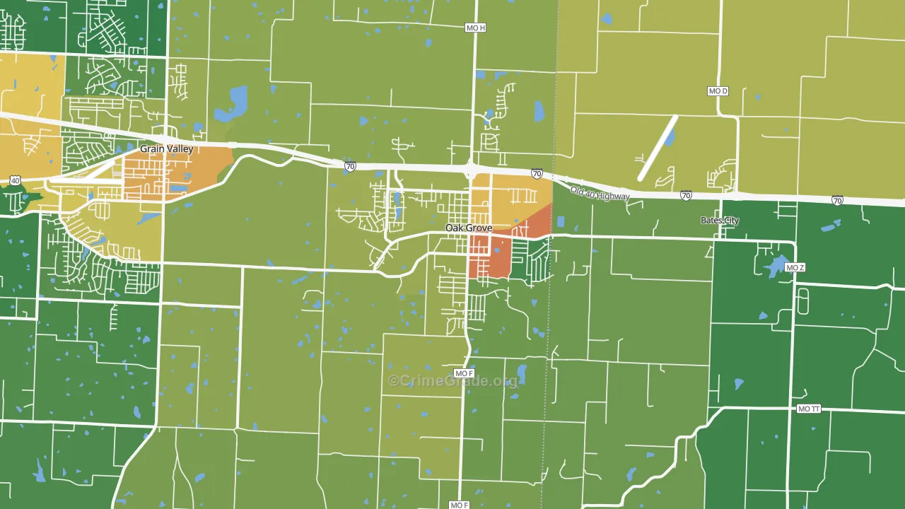 Oak Grove, MO Map of Vandalism Rates