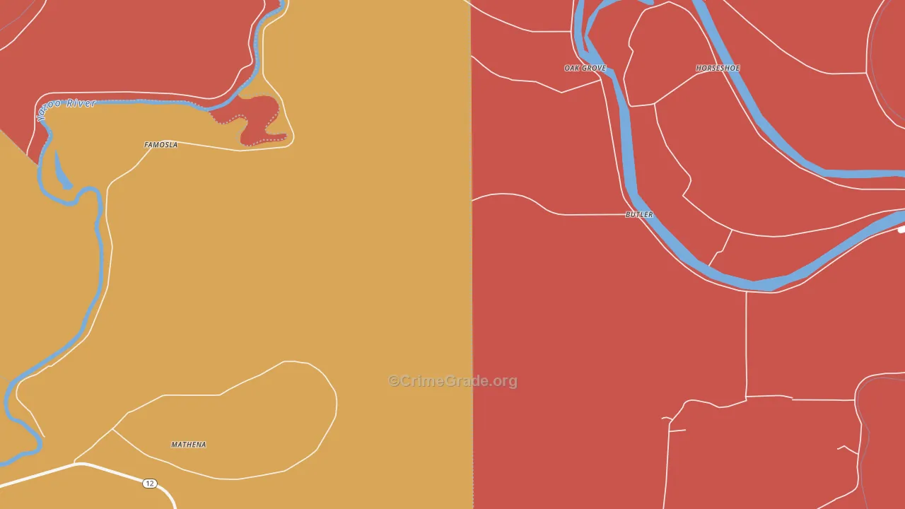 Oak Grove, MS Map of Vandalism Rates