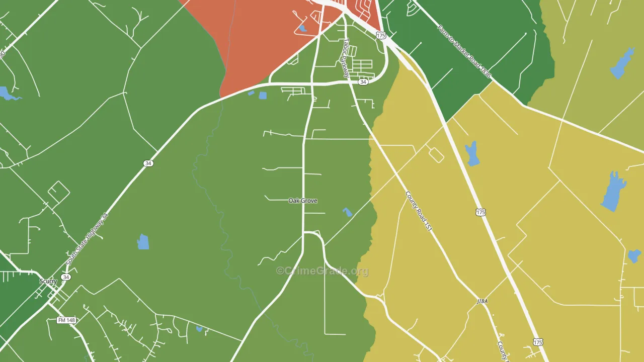 Oak Grove, TX Map of Vandalism Rates