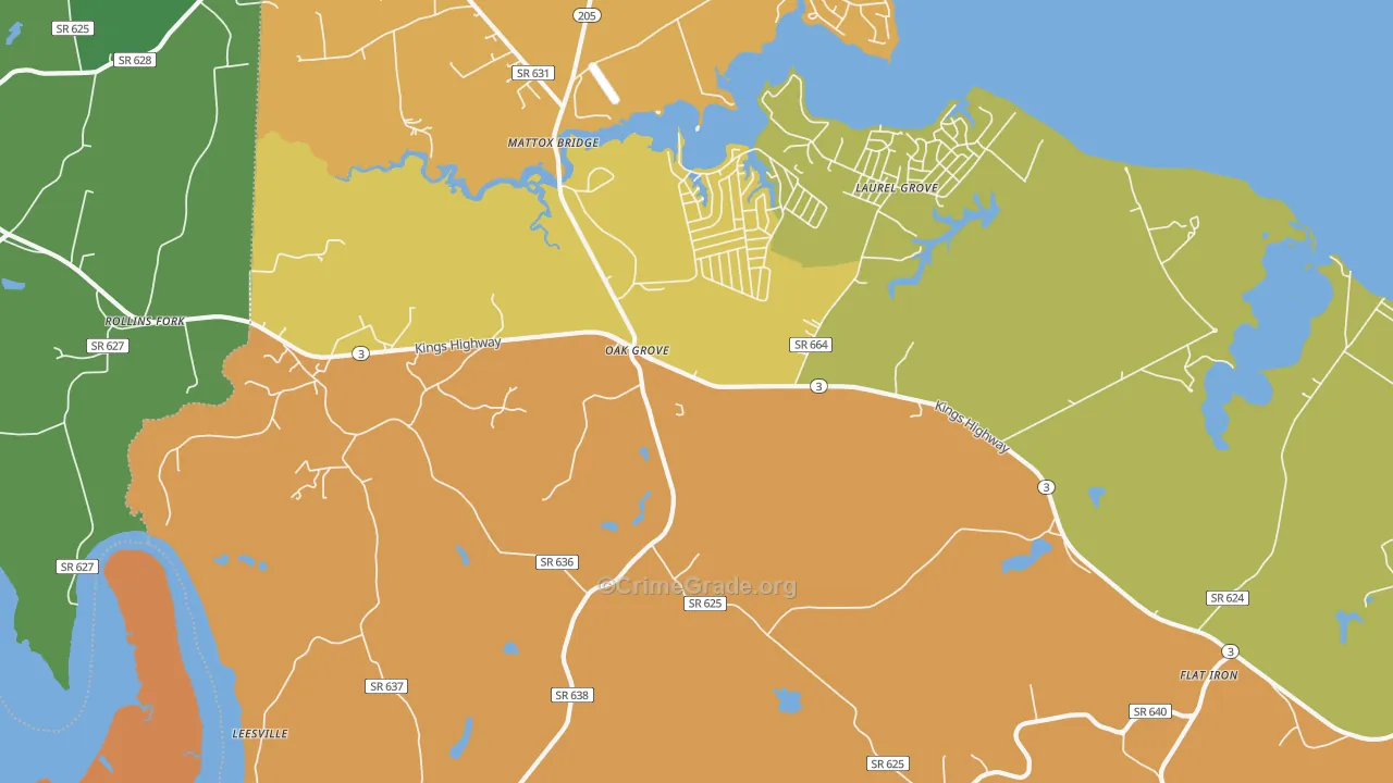 Oak Grove, VA Map of Vandalism Rates