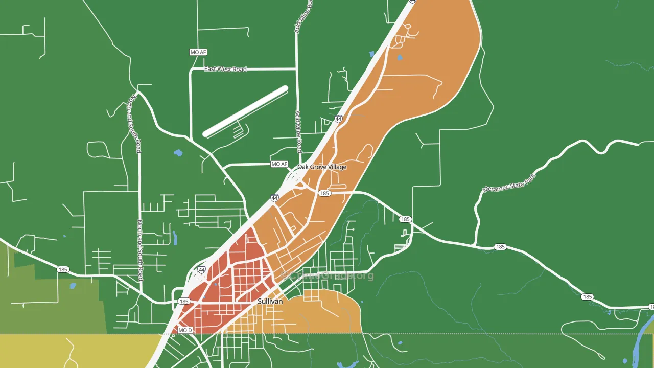Oak Grove Village, MO Map of Vandalism Rates