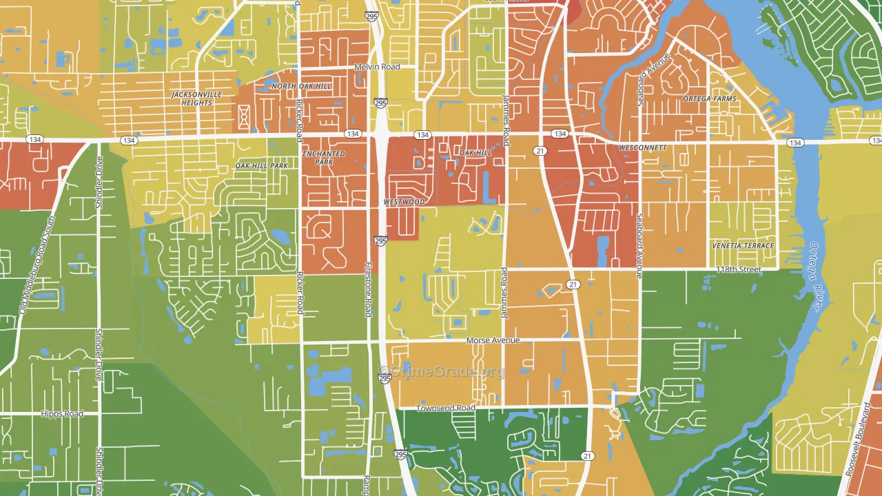 Oak Hill, Jacksonville, FL Map of Vandalism Rates