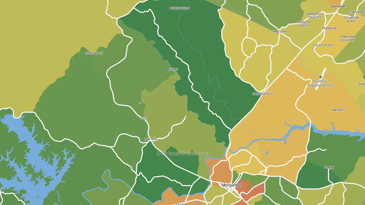 Oak Hill, NC Map of Vandalism Rates