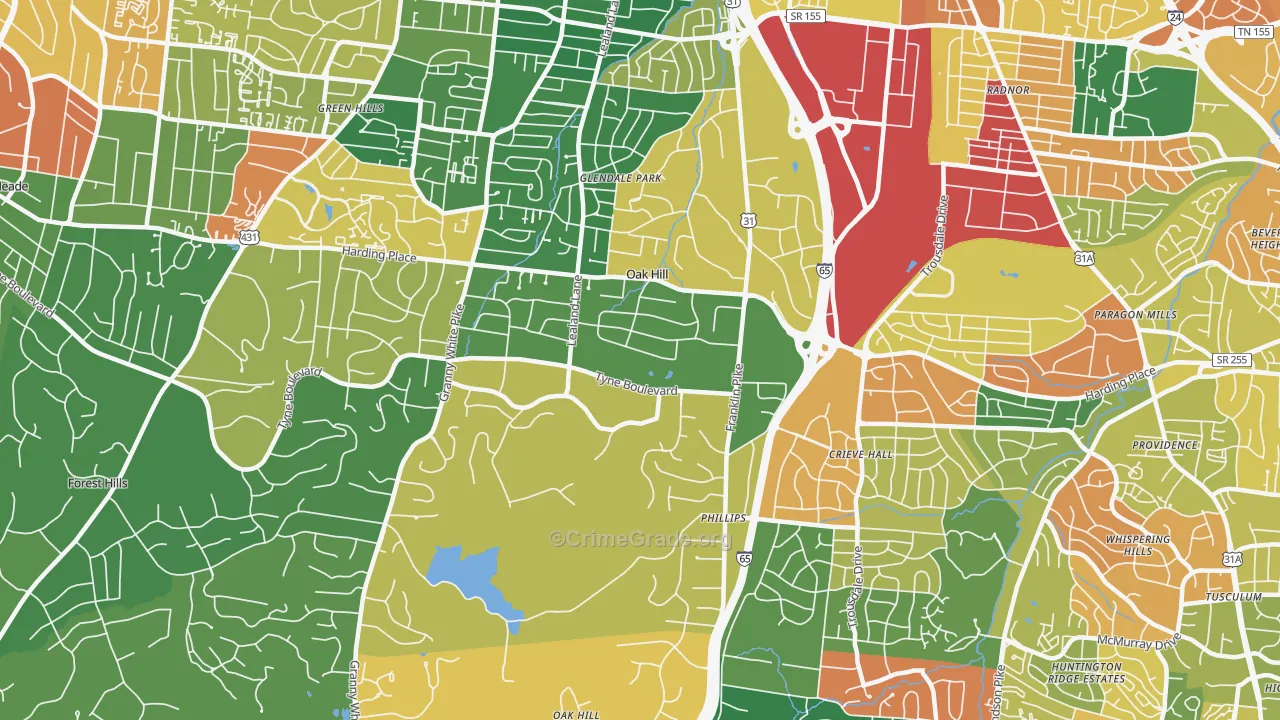 Oak Hill, TN Map of Vandalism Rates