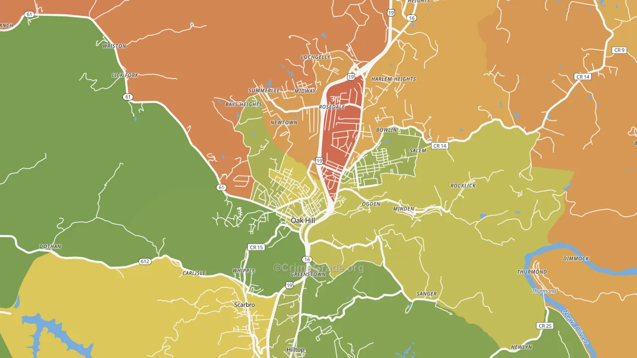 Oak Hill, WV Map of Vandalism Rates