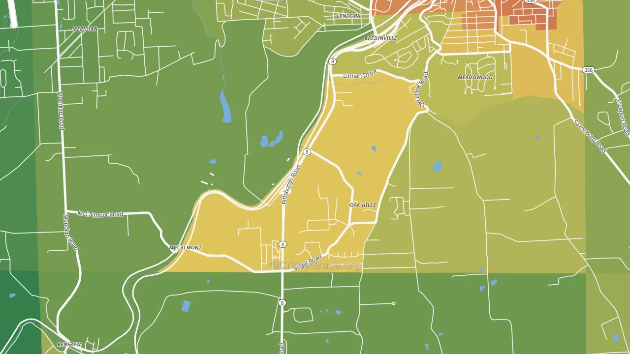 Oak Hills, PA Map of Vandalism Rates
