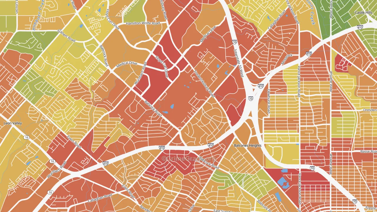 Oak Hills, San Antonio, TX Map of Vandalism Rates
