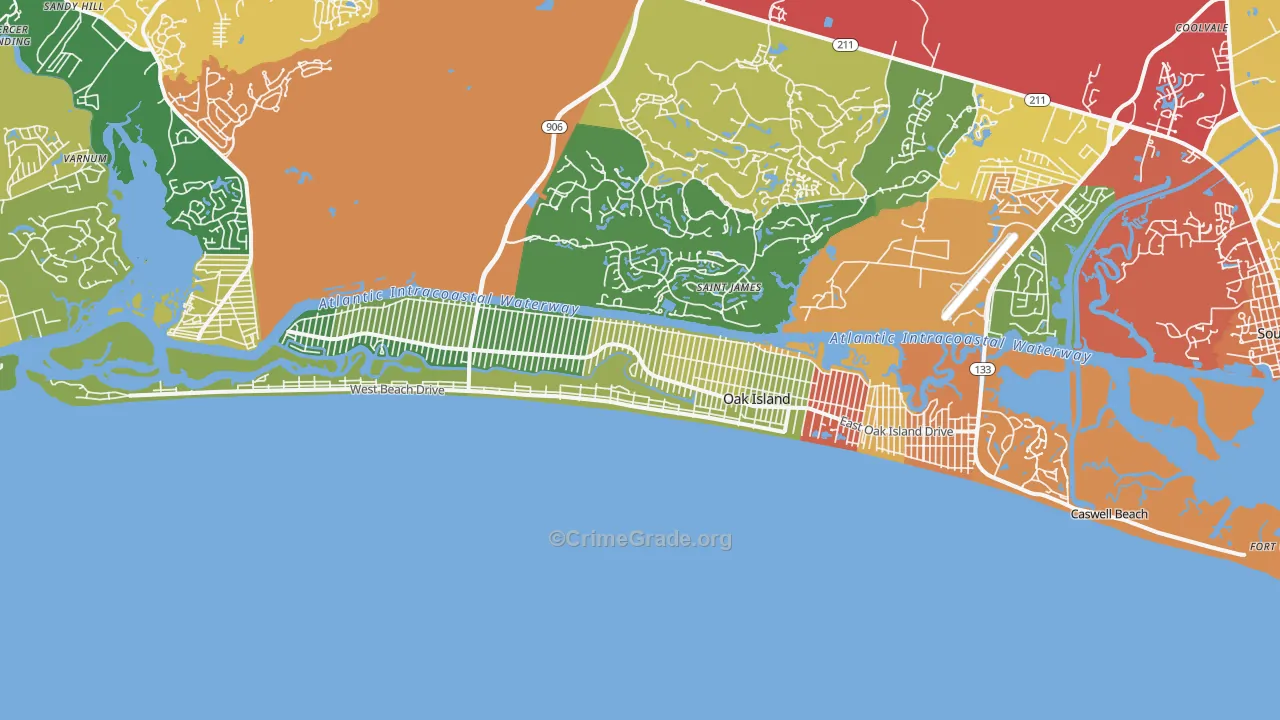 Oak Island, NC Map of Vandalism Rates
