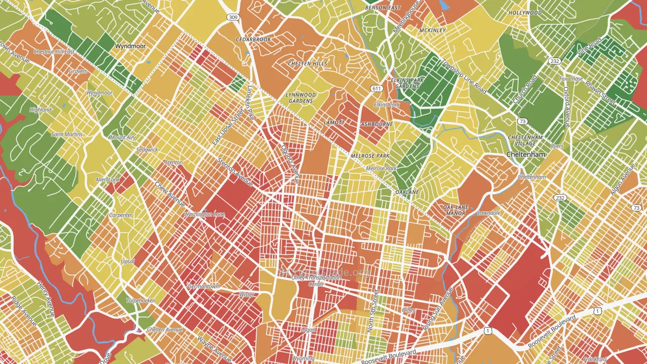 Oak Lane, Philadelphia, PA Map of Vandalism Rates