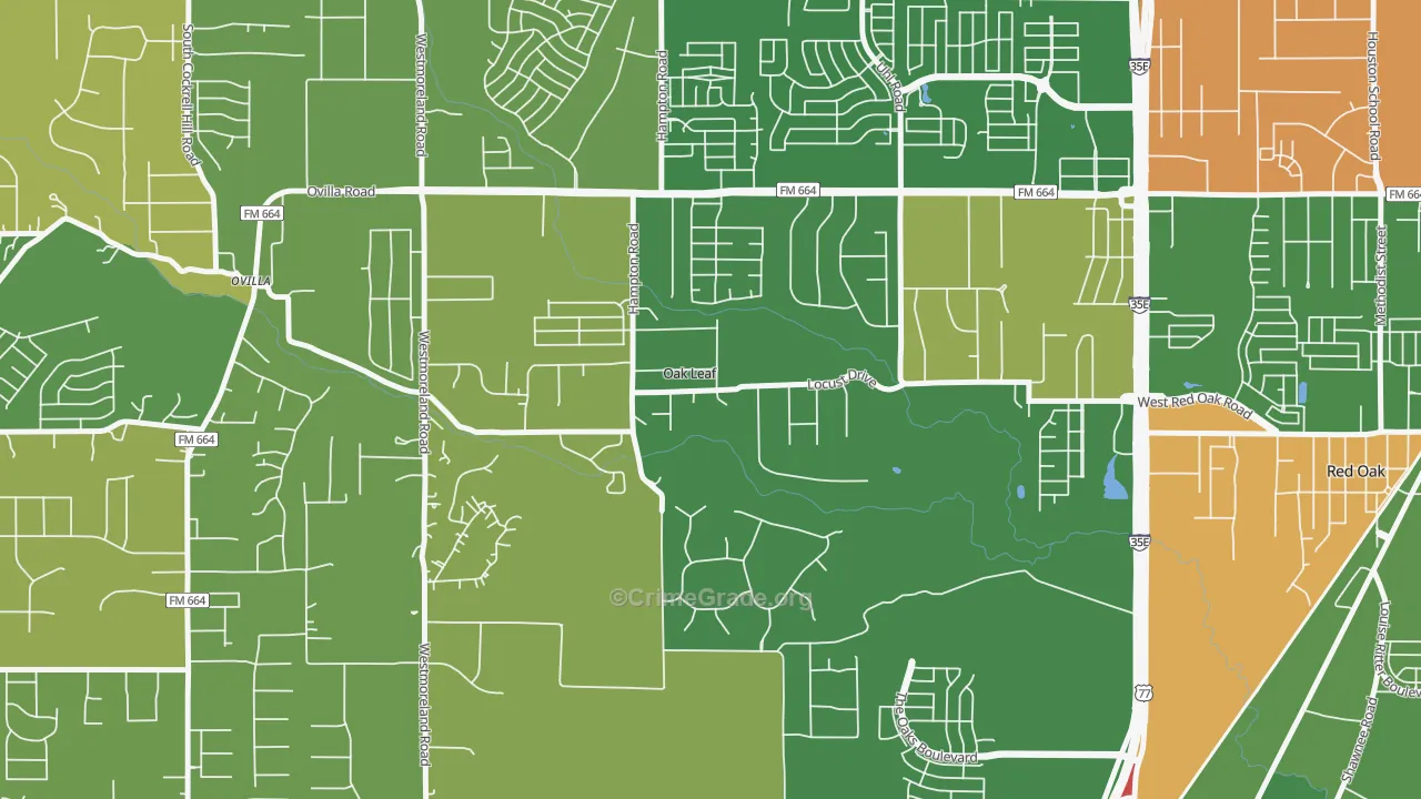 Oak Leaf, TX Map of Vandalism Rates