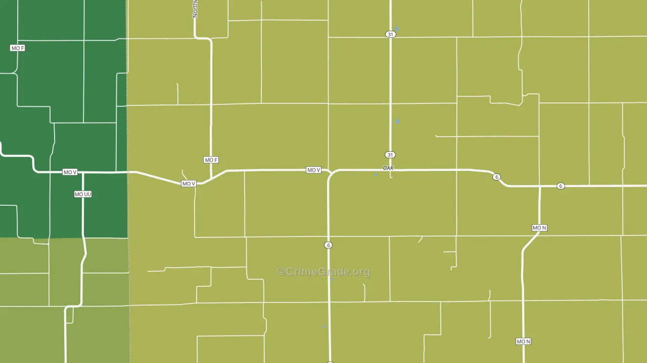 Oak, MO Map of Vandalism Rates