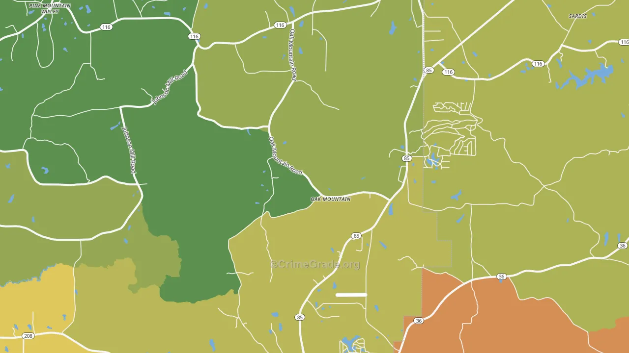 Oak Mountain, GA Map of Vandalism Rates