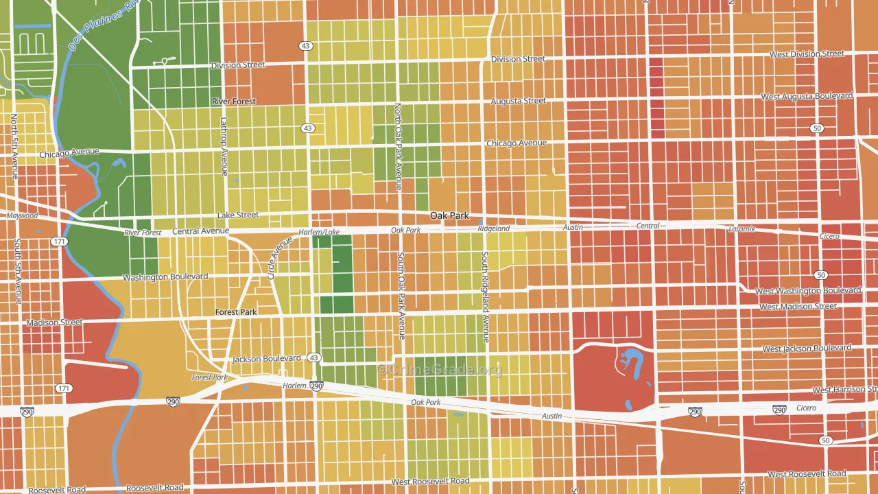 Oak Park, IL Map of Vandalism Rates