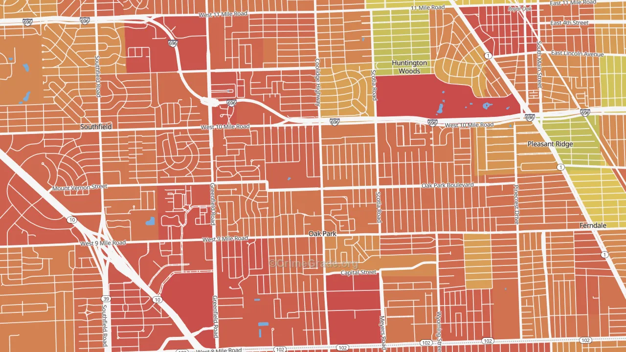 Oak Park, MI Map of Vandalism Rates