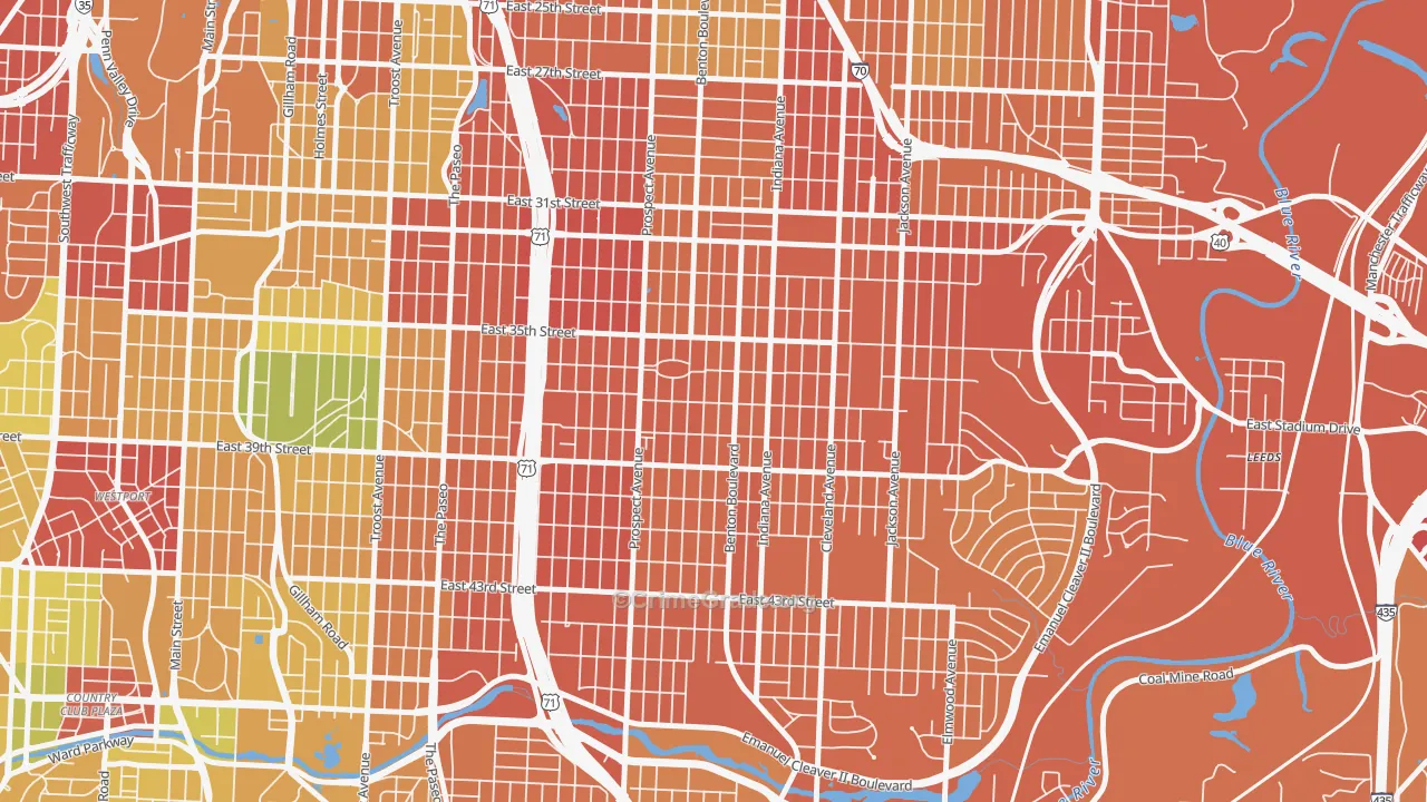 Oak Park Northwest, Kansas City, MO Map of Vandalism Rates
