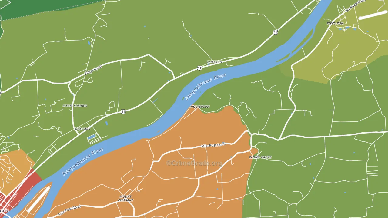 Oak Park, PA Map of Vandalism Rates
