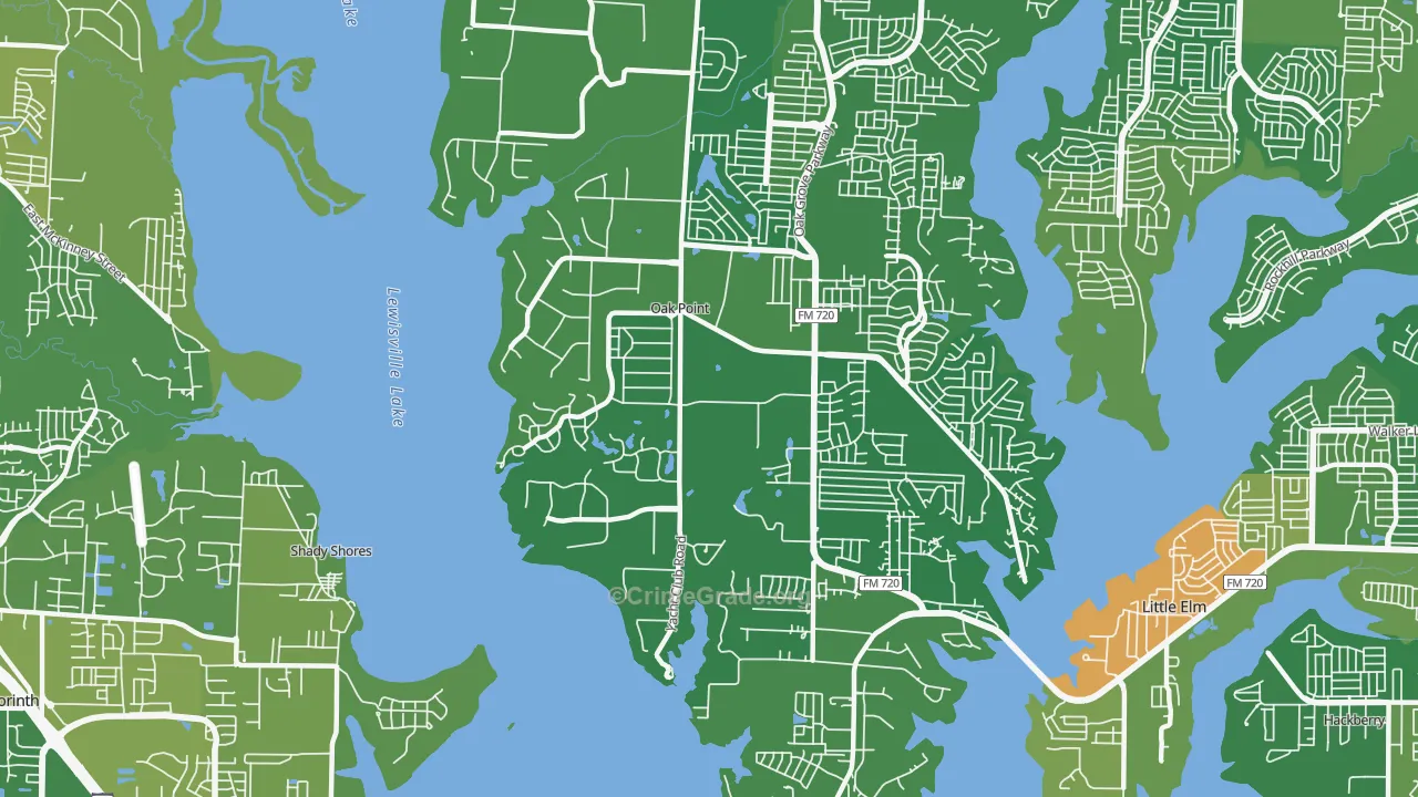 Oak Point, TX Map of Vandalism Rates
