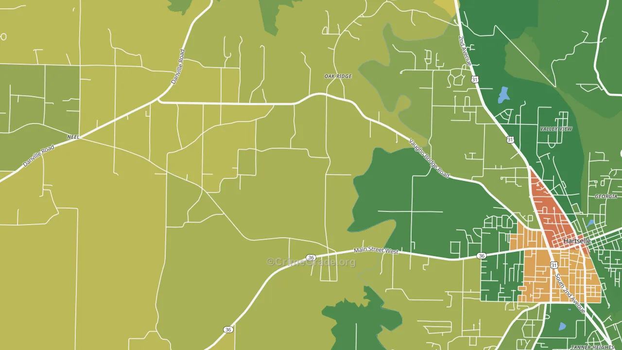 Oak Ridge, AL Map of Vandalism Rates