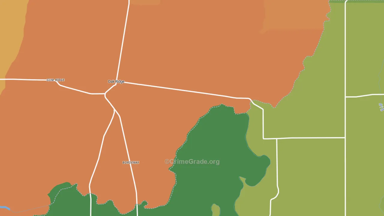 Oak Ridge, LA Map of Vandalism Rates