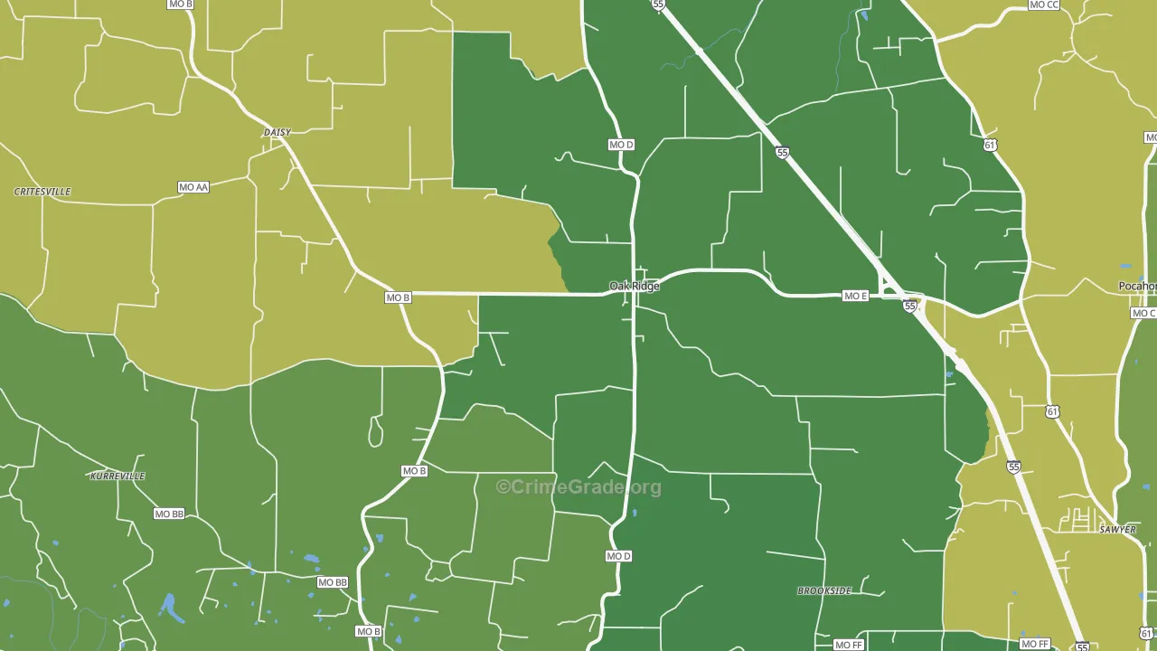 Oak Ridge, MO Map of Vandalism Rates