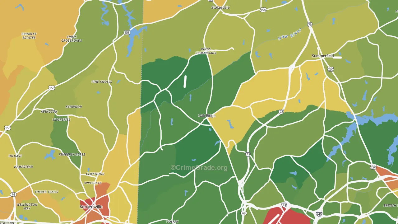 Oak Ridge, NC Map of Vandalism Rates