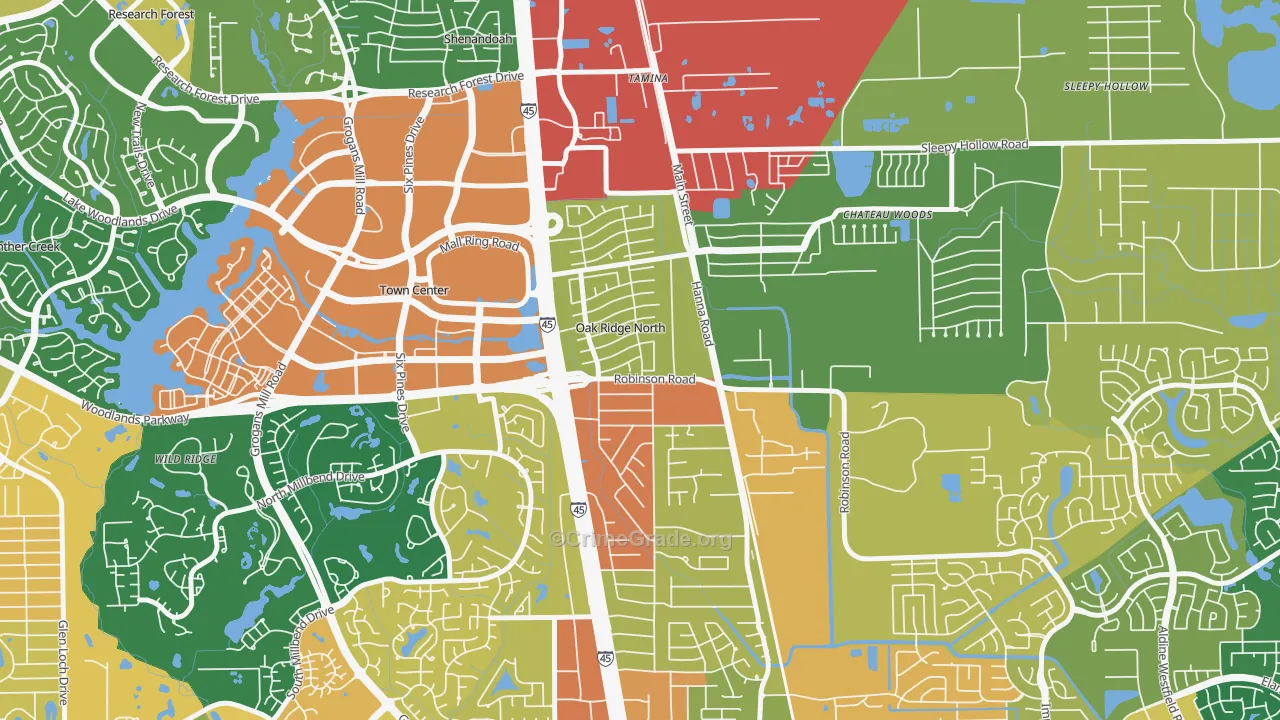 Oak Ridge North, TX Map of Vandalism Rates