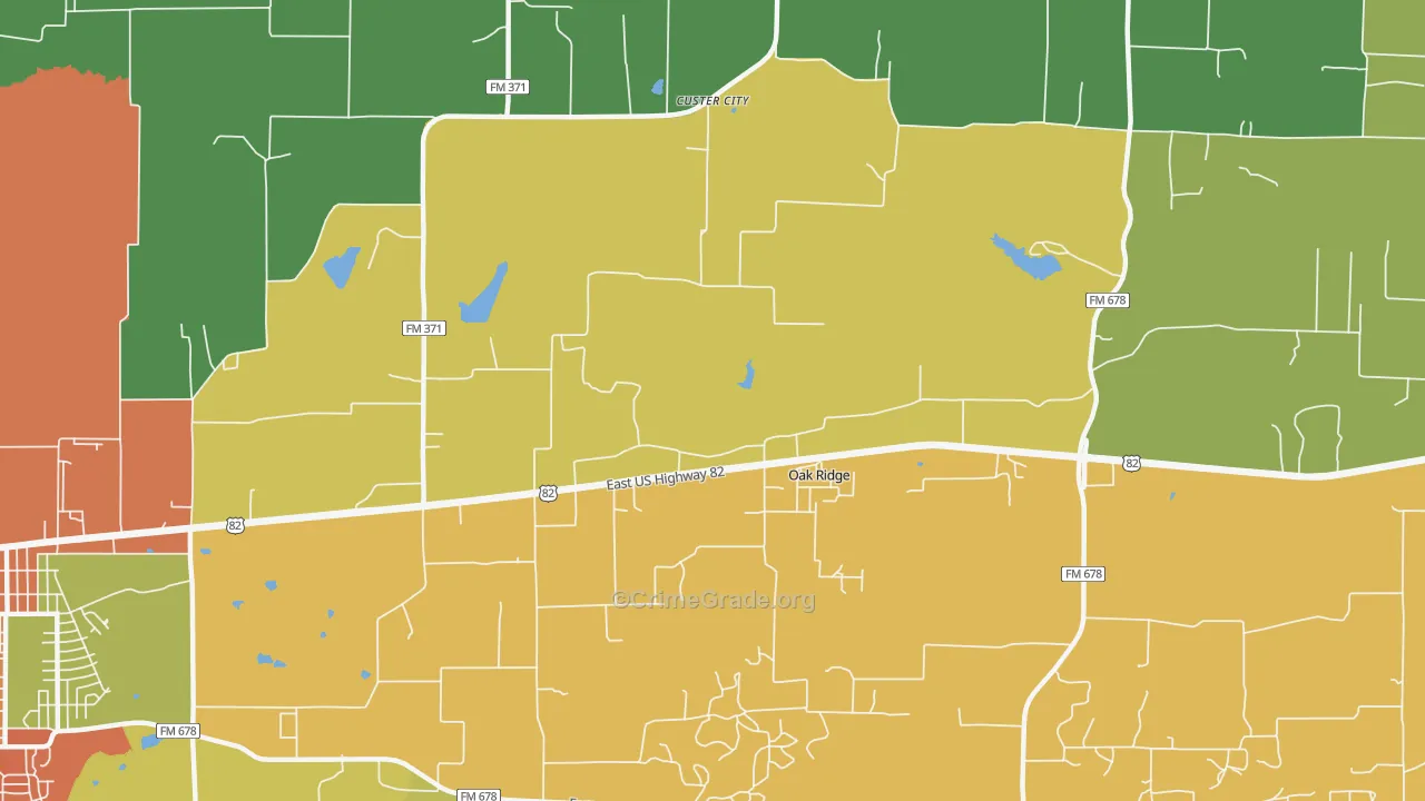 Oak Ridge, TX Map of Vandalism Rates