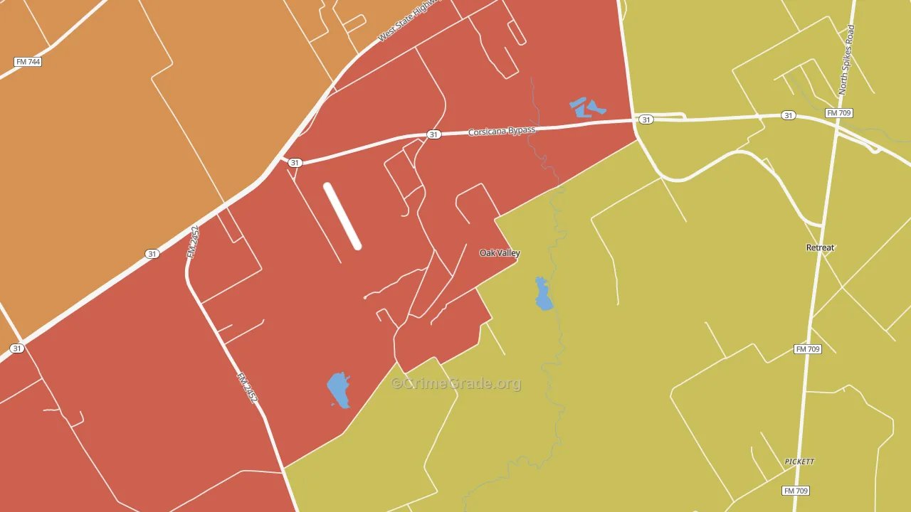 Oak Valley, TX Map of Vandalism Rates