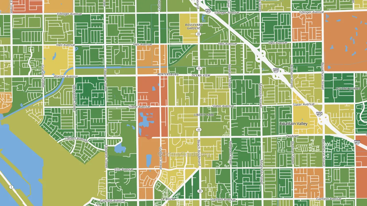 Oak View, Huntington Beach, CA Map of Vandalism Rates
