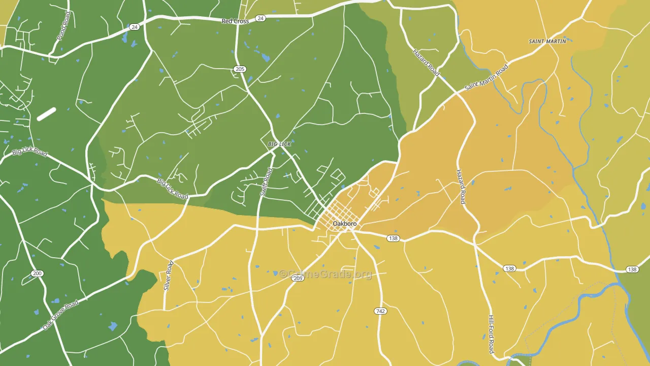 Oakboro, NC Map of Vandalism Rates
